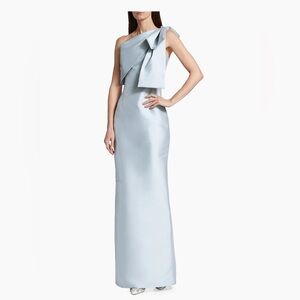 Sachin + Babi Pale Blue One-Shoulder Satin Gown with Bow
